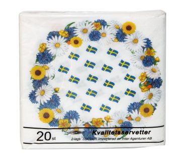 Servett 33x33cm 20-p Flaggor & Blommor